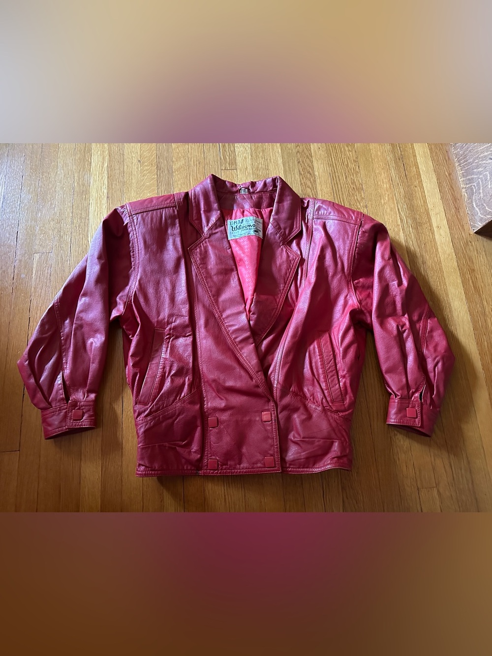 True Vintage 1980’s “Cherry Red” Wilson Leather Jacket with Square Snaps, Size S